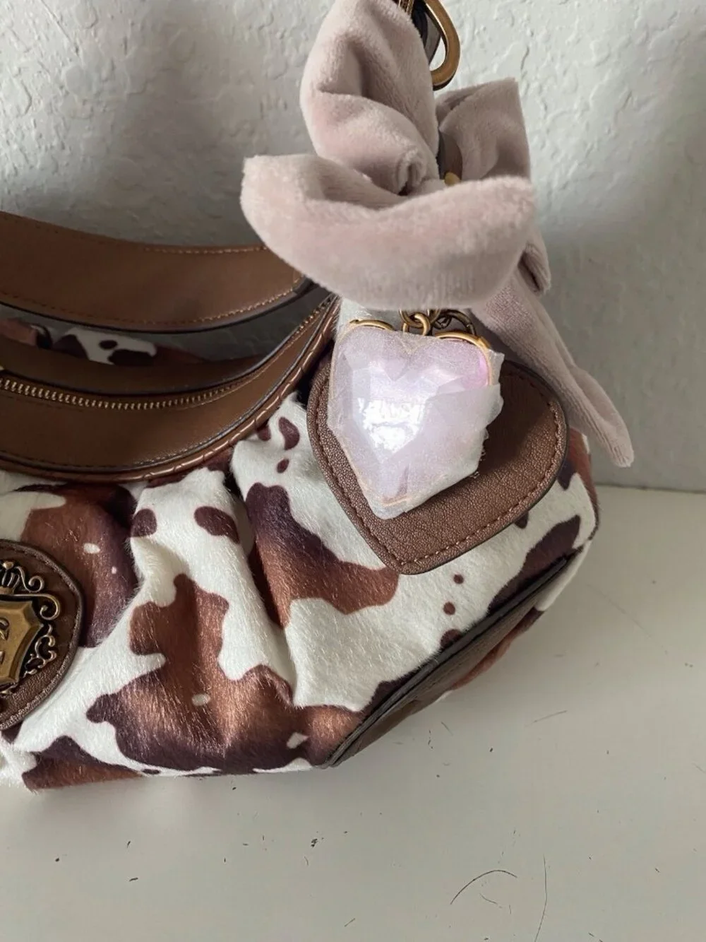 Juicy Couture‎ Romance Cow Print Hobo Coho Bag Saddle White W/Charm Viral NEW